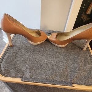 J.Renee Tan and Gold Peep-Toe Heels